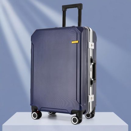 26-inch aluminum frame trolley travel suitcase with combination lock, PC universal wheels, zipper, and detachable wheels.